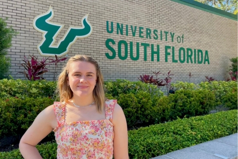 Zimmerman School senior, Gracie Glover, outside of the Office of Admissions building on the USF Tampa campus. (Photo courtesy of Gracie Glover)
