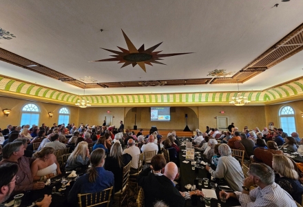 Attendees observe Dr. Davide Tanasi during the three-part lecture series hosted at The Italian Club of Tampa. (Photo courtesy of Dr. Davide Tanasi)