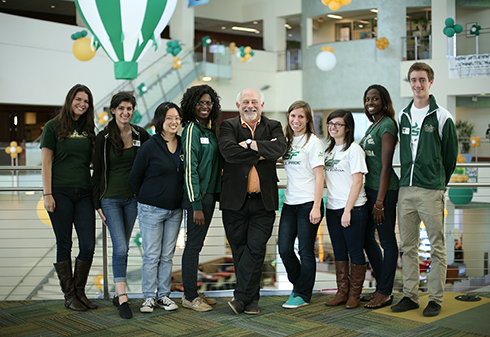 Former College of Arts and Sciences Dean Eric Eisenberg with the DSLS class of 2013-2014 at a USF Homecoming event. (Photo courtesy of Lauren Taylor)