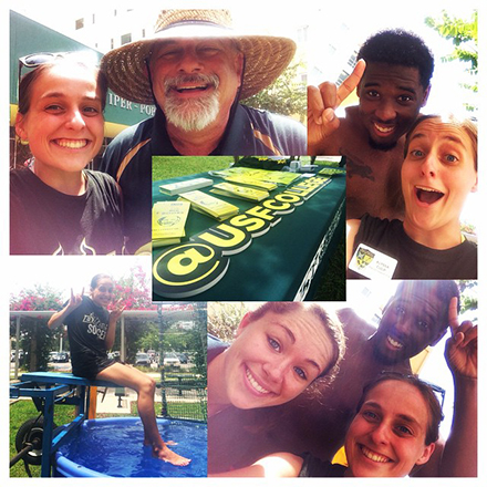 Jeremy Lomax pictured with his fellow DSLS cohort and former Dean Eric Eisenberg at a dunk tank event to promote the College of Arts and Sciences. (Photo courtesy of Jeremy Lomax)