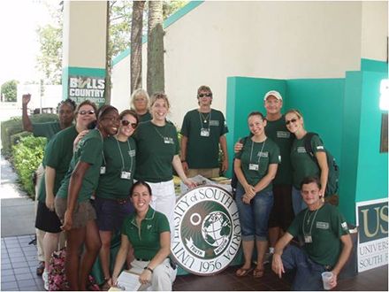 Dr. Collins with a team of faculty and student researchers collecting data on people’s hurricane evacuation plans. (Photo courtesy of Jennifer Collins) 