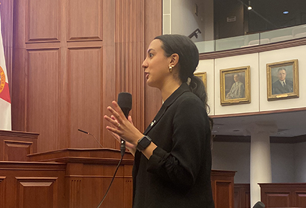 Student Jessica Pimental at the Florida State Senate during a student debate. (Photo courtesy of Jessica Pimental)