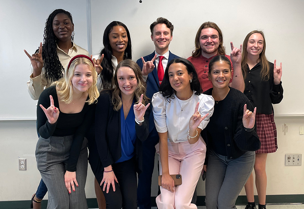 Legislative Internship Program students from the Fall 2023 semester. Top Row (left to right): Criten Cameron, Erica Clare, Corey Shiver, Kade Kranjc, and Emma Clare. Bottom Row (left to right): Olivia Firlejczyk, GA of the program Savannah Havird, Jessica Pimentel, and Stella Chianello. Photo courtesy of Olivia Firlejczyk)