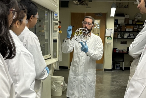 Dr. Ioannis Spanopoulos demonstrates a model to lab students
