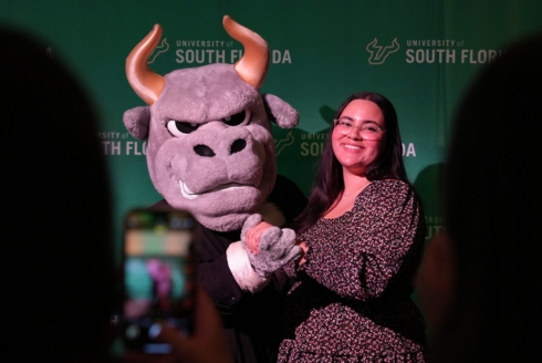 Rocky the Bull made an appearance at the Student Success’ Celebration of Leadership award ceremony. (Photo courtesy of Student Success at USF)