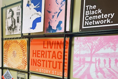 An example of a storytelling tool is this photo collage that seeks to spark curiosity at the new Living Heritage Institute on the USF St. Petersburg campus.