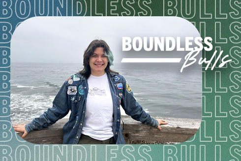 Audrey Brandt stands in front of seawall