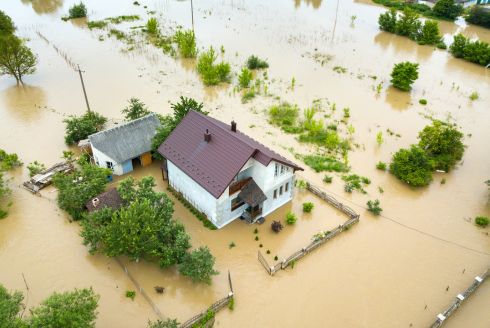 house in flooded area