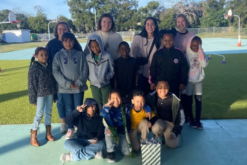 The P.E. students at James Elementary School with Jenna Capuano. (Photo courtesy of Jenna Capuano)