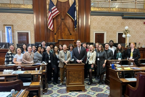 Students visiting the South Carolina State House where they witnessed a session of the Senate. They also spoke with representatives Micah Caskey and Mike Neese. (Photo by Dante Rubino)