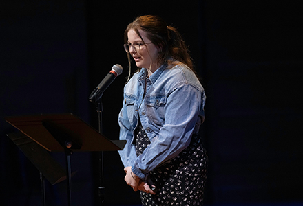 Psychology student Kaitlyn Hadcock shares memories from her childhood. (Photo by Laura Lyon Photography)