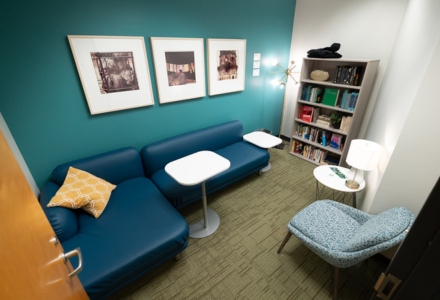 The Humanities Institute’s newly renovated reading lounge located in Cooper Hall on the fourth floor. (Photo by Corey Lepak)
