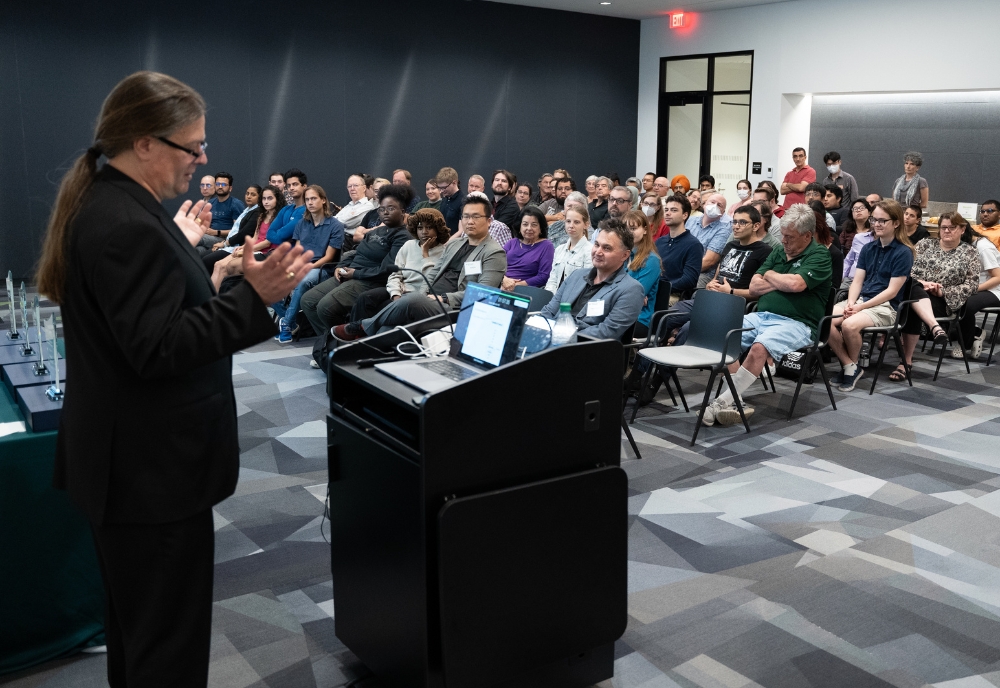 Dr. Cristopher Moore of the Santa Fe Institute was this year’s Nagle Lecture Series speaker. (Photo by Corey Lepak)