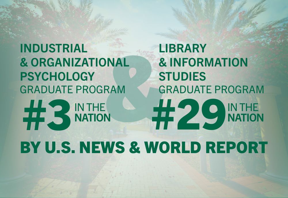 graphic with rankings for IO Psychology and Library and Information Studies programs