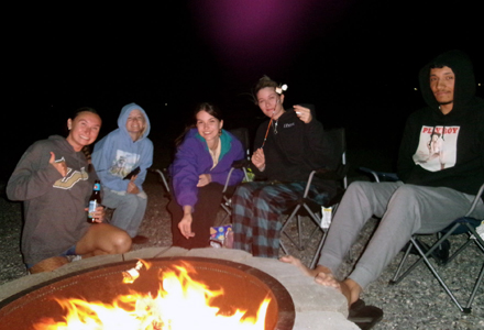 Current Geosciences students enjoying the fire pit built by the alumni. (Photo courtesy of Erika Rodriguez Pena)