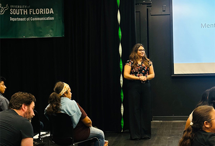 Dr. Pollino at Escalando Nuestro Futuro’s graduation ceremony. (Photo courtesy of Madison Pollino)