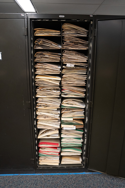 The USF Herbarium consists of 280 steel cases, each filled with preserved plants and their identifying information. (Photo by Corey Lepak)
