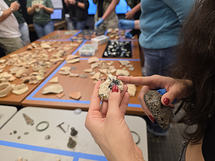 Tanasi used the collection to teach students how to reconstruct a shape from a sherd, date a piece and identify the colors of the artifacts according to the archeological standards. (Photo courtesy of Davide Tanasi)
