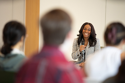 Marc, who now serves as a lobbyist for Meta, explained the steps and internships that paved her way to Capitol Hill. (Photo by Corey Lepak)