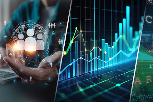collage of computer graphics and charts