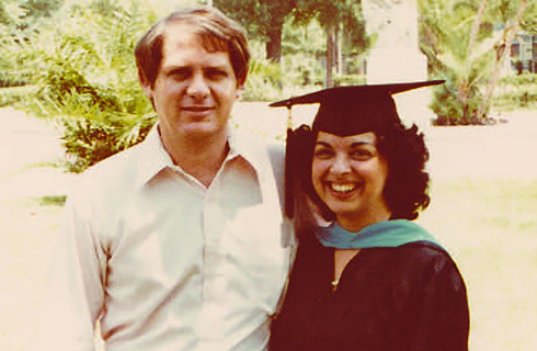 Liana Fernandez Fox (right) graduated from USF with her master’s degree in 1980 and later earned her PhD in 1998.