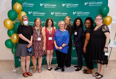 Attendees at the Women’s and Gender Studies 50th Anniversary event gather to celebrate the program