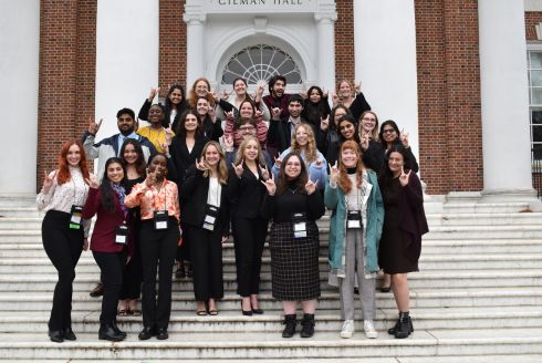 USF College of Arts and Sciences students showing off their USF Bull pride during the Richard Macksey National Undergraduate Humanities Research Symposium held at Johns Hopkins University in March. (Photo courtesy of Jade von Weder)