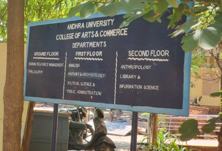 Sign of Andhra University College of Arts & Commerce Departments (Photo courtesy of Dr. Kiran Jayaram)