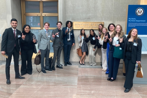 group of USF students in D.C. building