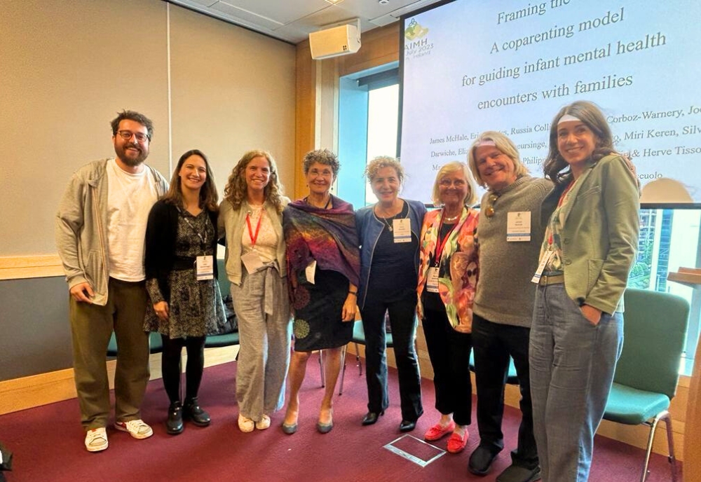 Members of the International Coparenting Collaborative (ICC) representing sites (from left) in Pavia, Italy (Michele Marchesi); Ankara, Turkey (Selin Salman-Engin); Toronto, Canada (Diane Phillip); Safed, Israel (Miri Keren); Rome, Italy (Silvia Mazzoni); Stockholm, Sweden (Monica Hedenbro); St. Petersburg, USA (James McHale); and Lausanne, Switzerland (Joelle Darwiche). (Photo courtesy of Dr. Yana Sirotkin)