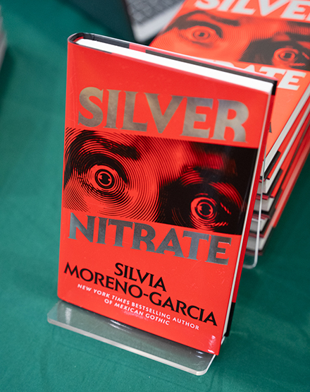 "Silver Nitrate" book on display stand (Photo by Corey Lepak)