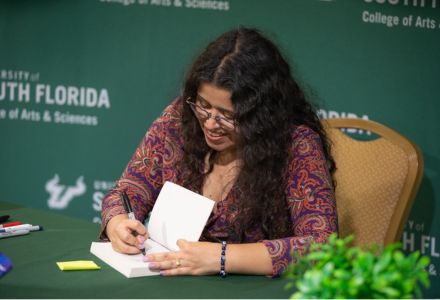 Moreno-Garcia participated in a book signing at the conclusion of the discussion. (Photo by Corey Lepak)