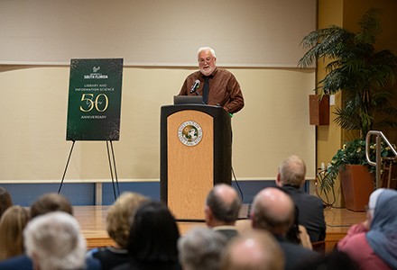 Keynote speaker, Todd Chavez presenting at the 50th anniversary event. (Photo by Corey Lepak)