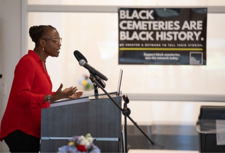 Dr. Antoinette Jackson giving her opening remarks. (Photo by Corey Lepak)