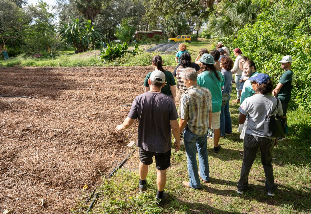 Attendees of this year’s Urban Food Sovereignty Summit toured the Sweetwater Organic Community Farm in Tampa, Fla. to experience a local food system in action. (Photo by Corey Lepak)