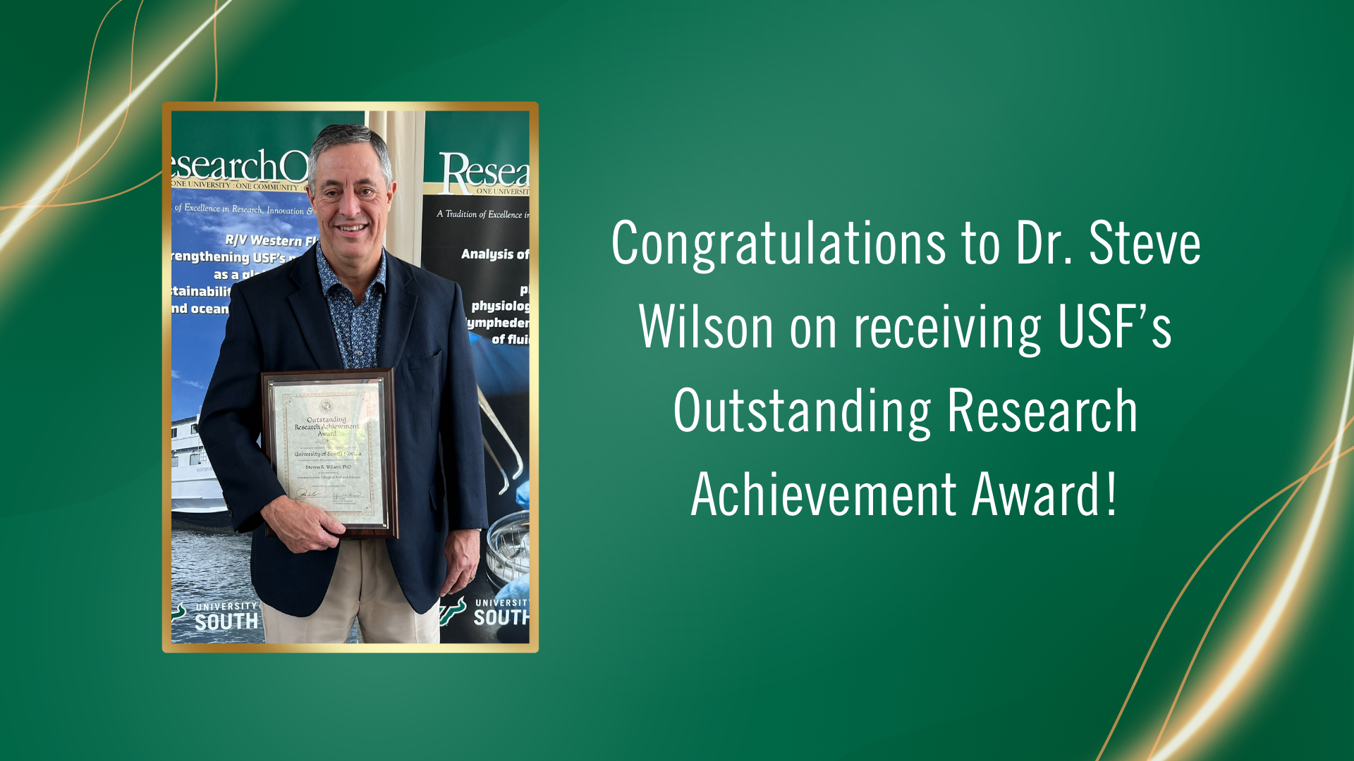 Dr. Steve Wilson is awarded USF's Outstanding Research Achievement Award