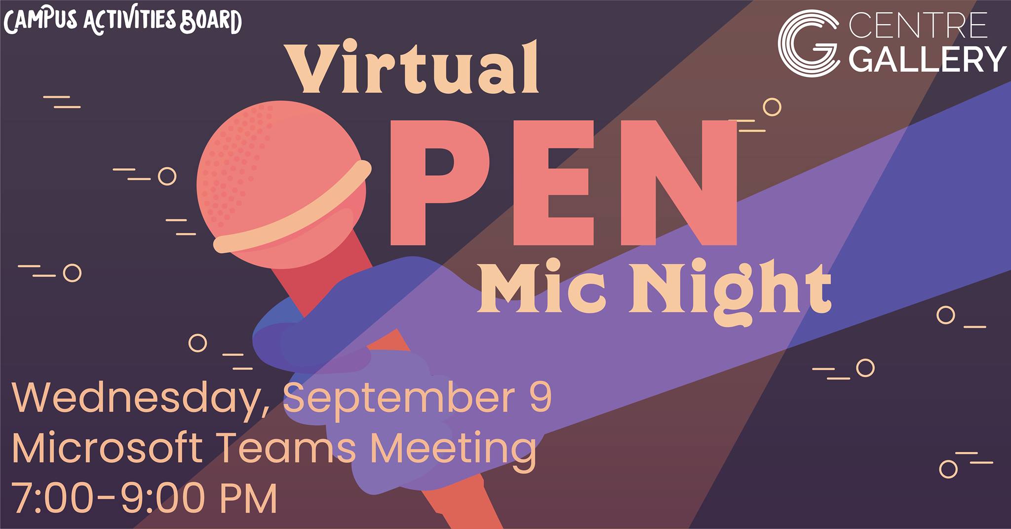 Flyer for USF CAB's Virtual Open Mic Night. Click for details.