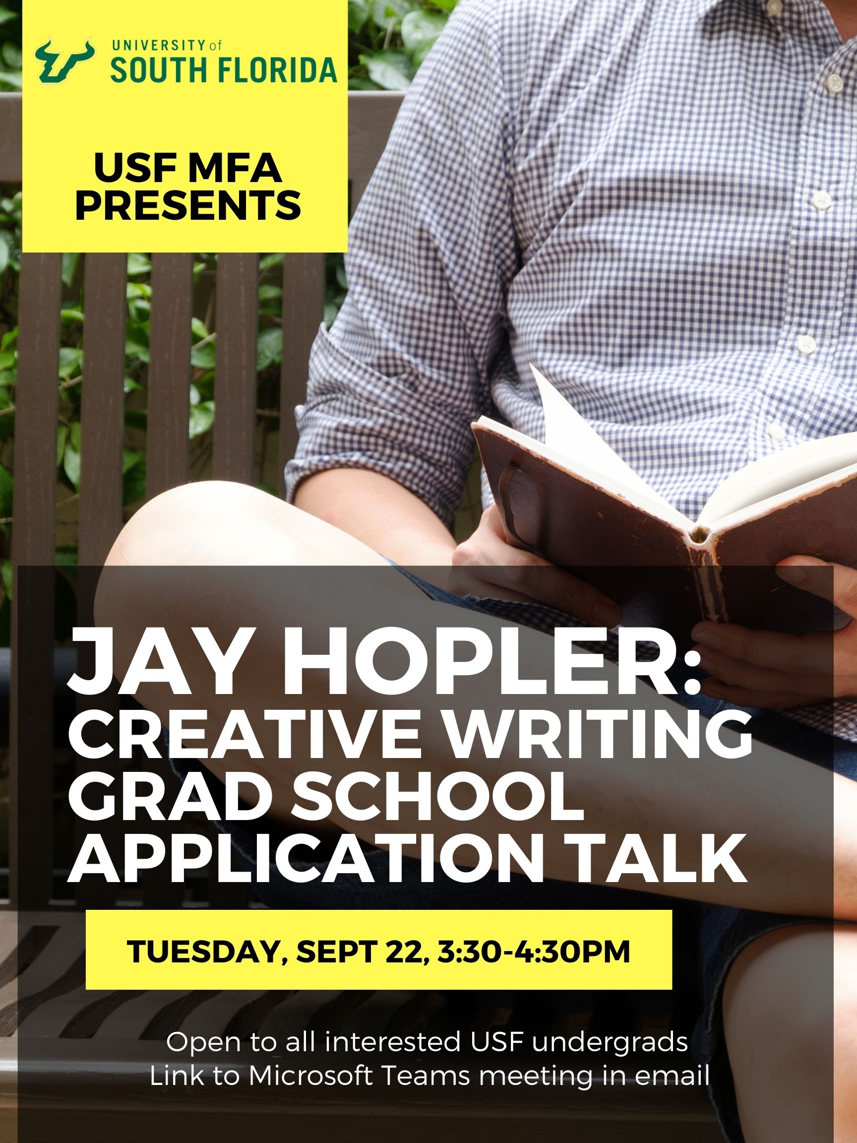 Flyer for creative writing graduate school application talk