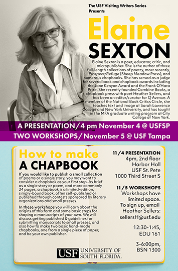 Visiting Writers Series: Elaine Sexton -- Presentation on November 4, 2018 at 4pm at Harbor Hall, USF St. Pete
