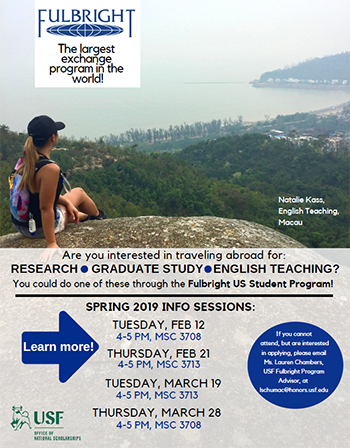 Image shows flyer for Fulbright information sessions. Click for details!