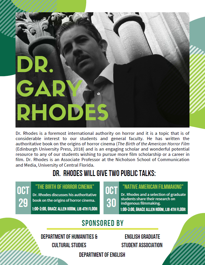 Flyer for Dr. Gary Rhodes Talks