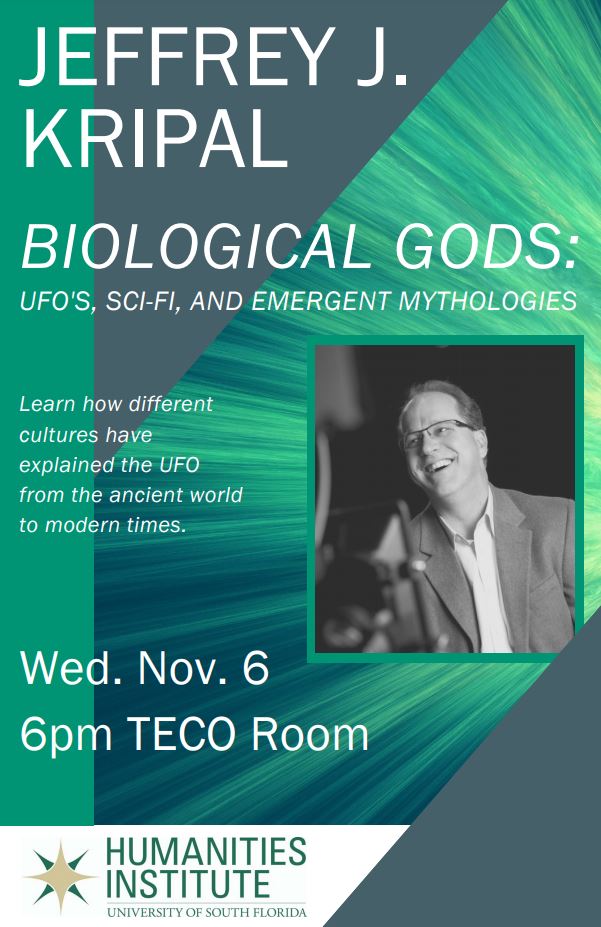 Flyer for Jeffrey Kripal event November 6th at 6pm in the TECO room