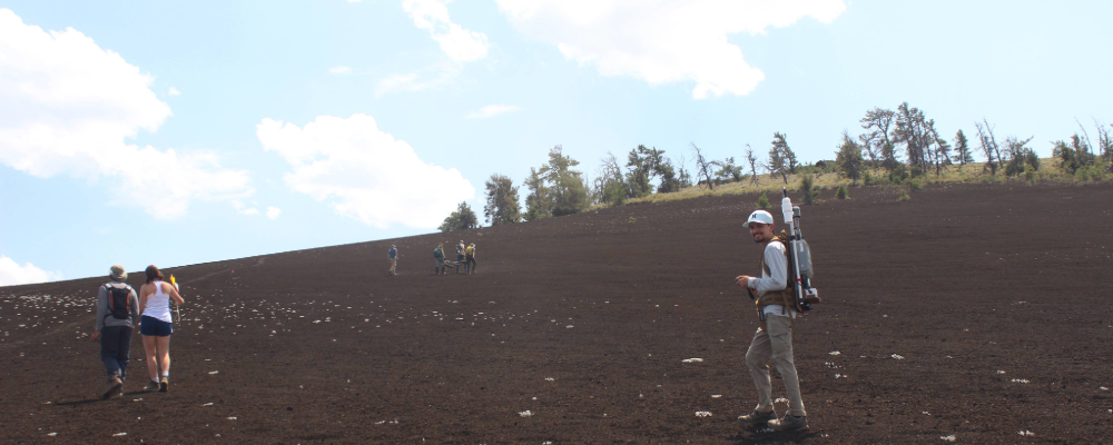 students walking through sand