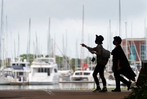 Two students in front of USF St.Pete pier