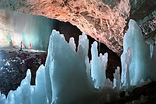 Cărișoara Ice Cave's formations and underground glaciers