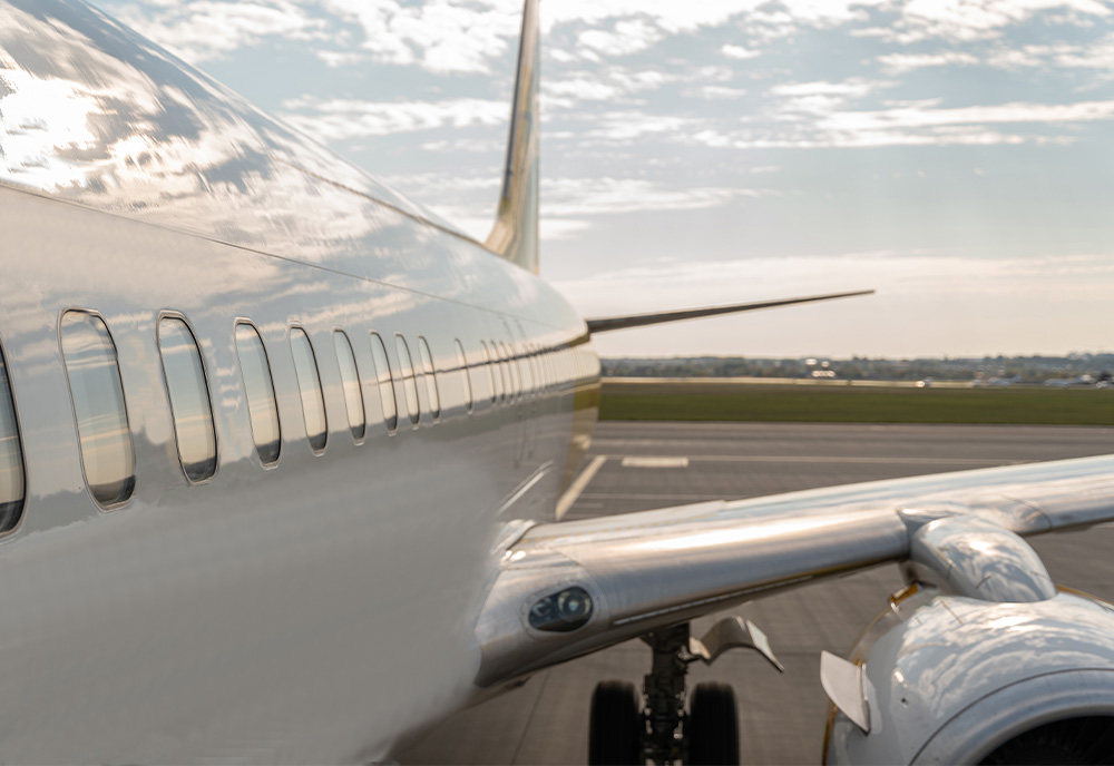 sideview exterior of jet on a runway