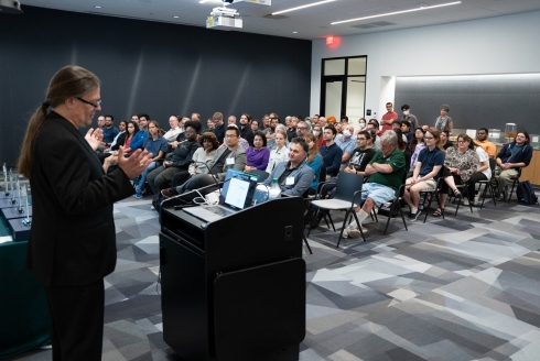 Dr. Cristopher Moore of the Santa Fe Institute was this year’s Nagle Lecture Series speaker. (Photo by Corey Lepak)