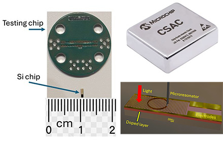 A prototype of the silicon-based chip for the atomic clock developed by Professor Denis Karaiskaj