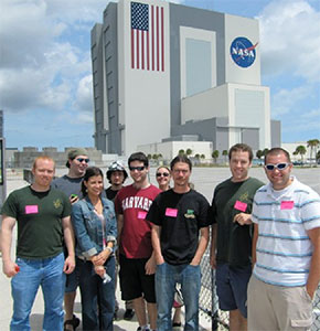 students standing in front of NASA building