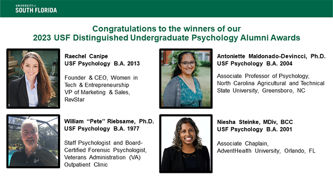 2023 USF Distinguished Undergraduate Psychology Alumni Awards